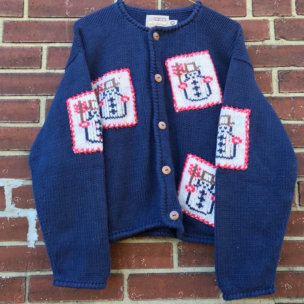 Vintage 80s Rev Wear Snowman Cardigan
